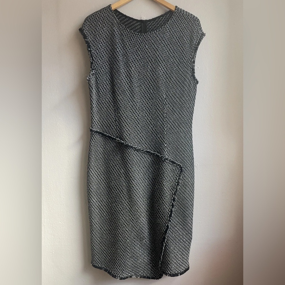 St. John Black Silver Tweed Wool Blend Midi Dress 12